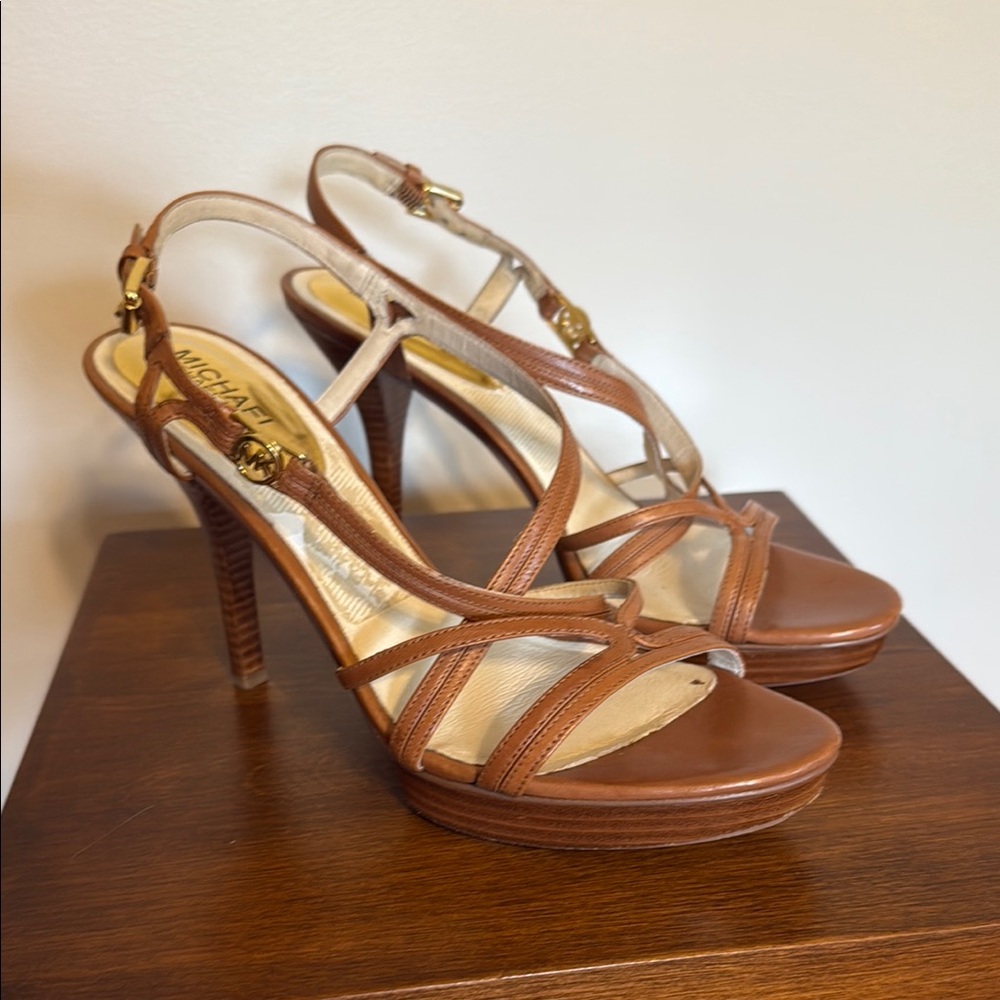 Michael Kors Brown Strappy Heels with Slingback Closure